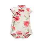 Одежда для маленьких девочек, комбинезон без рукавов с цветочным принтом розы в китайском стиле