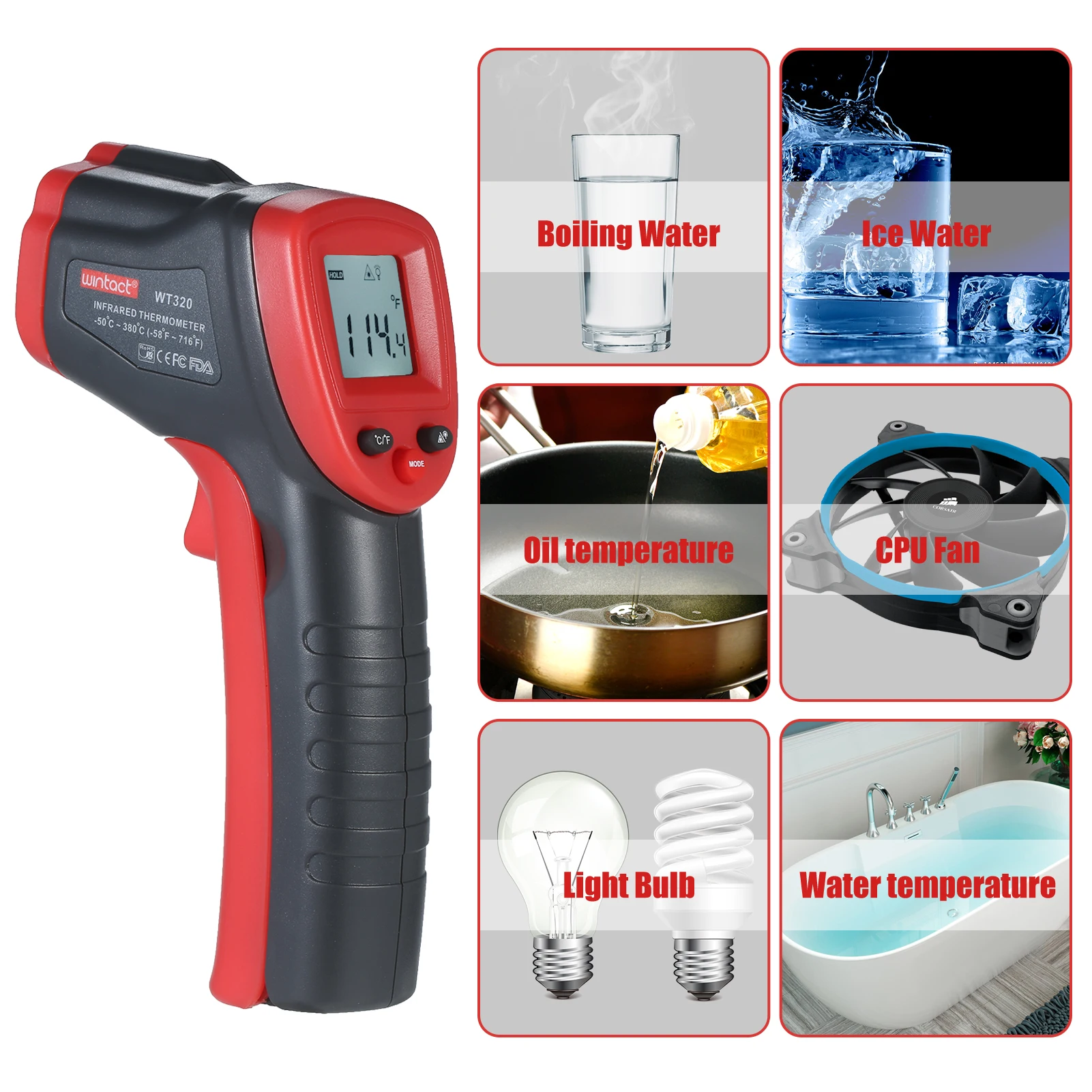 

Non-Contact Infrared Thermometer Digital Thermometer Temperature Meter for Food Water Refrigerator HVAC Electricians Measuring