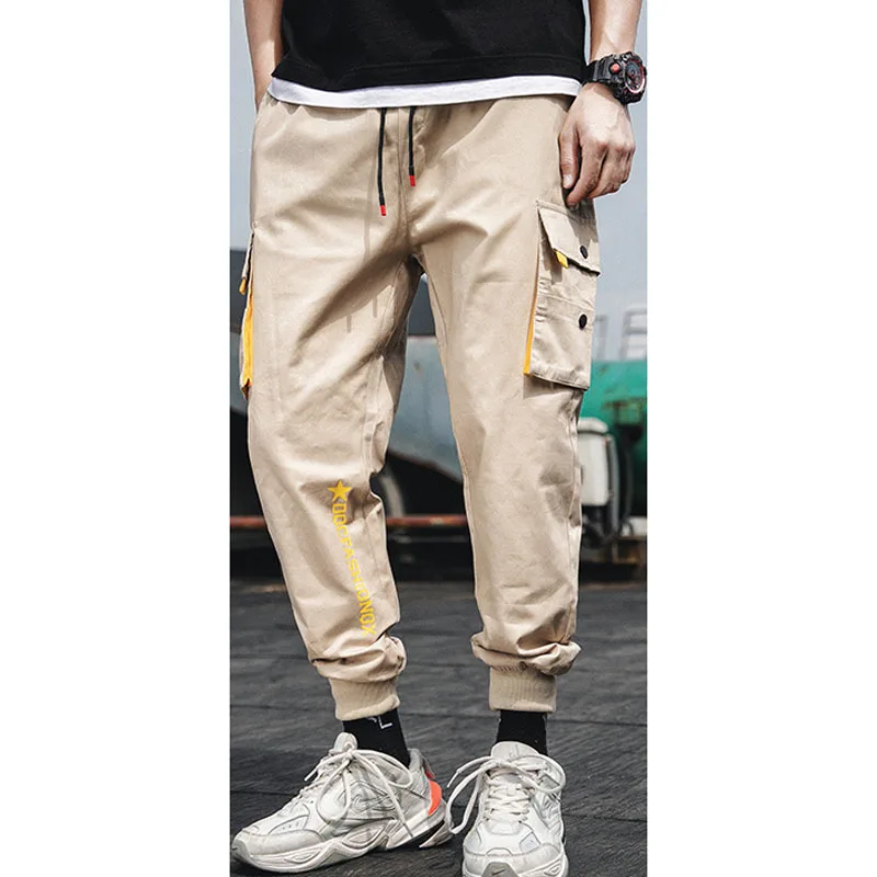 

Men cargo plus size 2020 new spring and autumn cotton letter pockets male ankle-length pants hot sale Korean style n21