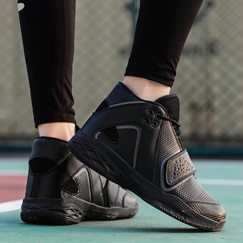 Черная Баскетбольная обувь мужские уличные кроссовки мужская высокая дышащая