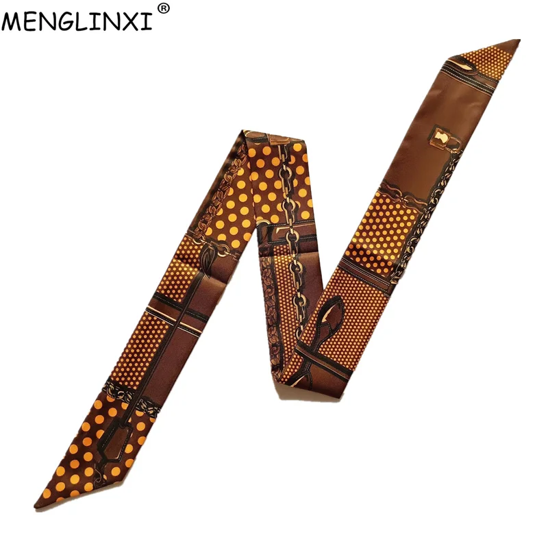 Skinny Silk Scarf 2023 New Design Luxury Brand Bag Scarf For Women Plaid Dot Chain Head Scarf Long Handle Bag Scarves Wraps