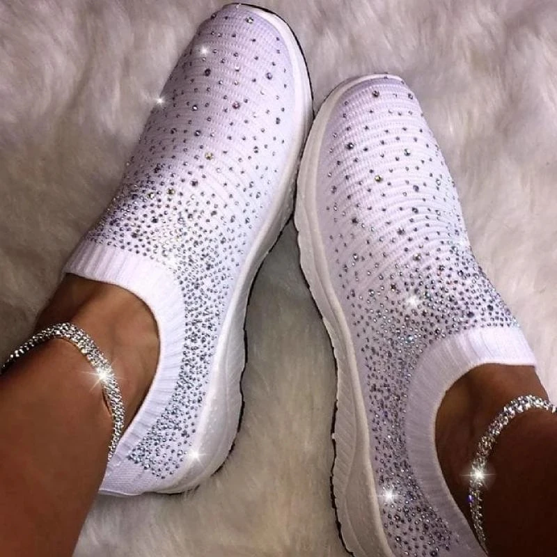

2021 New Women Crystal Sneakers Spring Autumn Casual Zipper Flat Shoes women Non-slip Breathable Outdoor Vulcanized Shoes woman