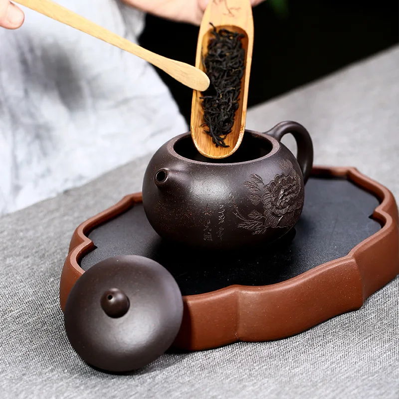 

Mud Black Xishi Teapot Purple Clay Carving Peony Kettle With Ball Filter Send Gift Box