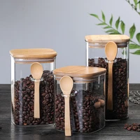 3 specifications 800 1200ml glass sealed storage tank with wooden spoon spice box coffee bean storage tank kitchen supplies box