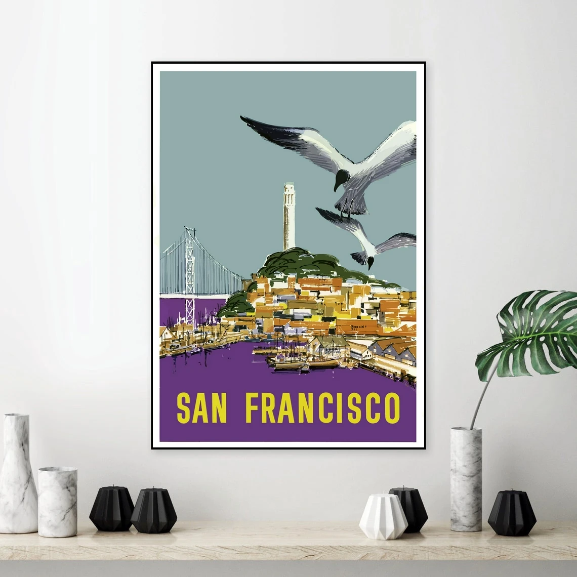

Винтажный постер для путешествий в Сан-Франциско, Калифорния, художественный ретро-постер на холсте, печать, домашний декор, Настенная карт...