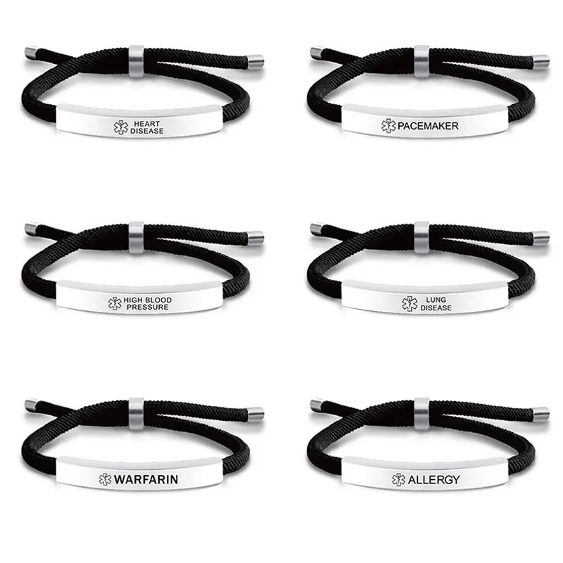 Медицинские браслеты с оповещением для мужчин и женщин регулируемый шнур ручной