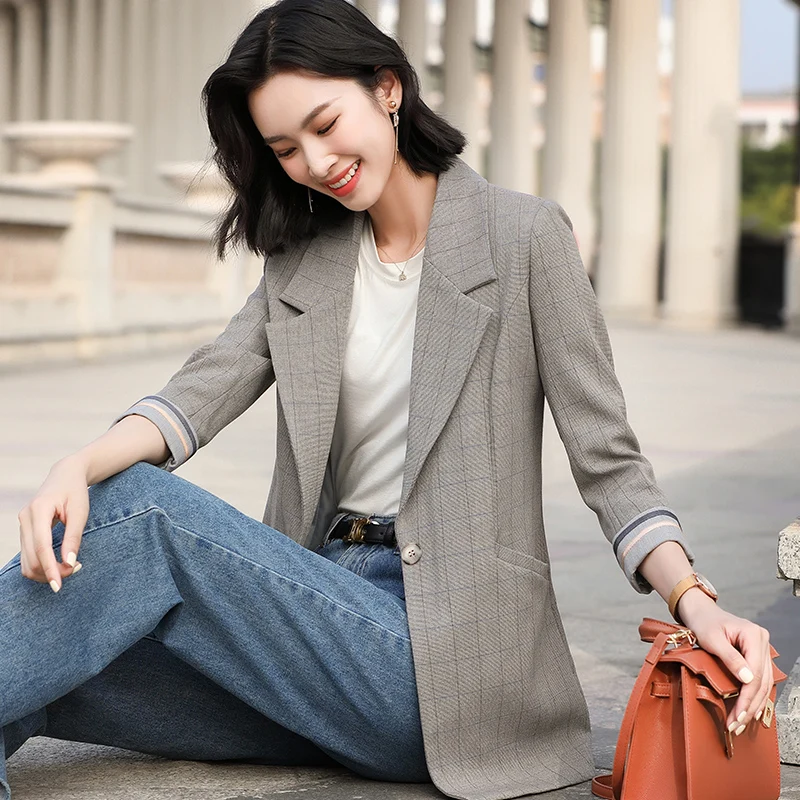 Boliyae High Quality Blazer Women 2021 New Designer Fashion Long Sleeve Black Jackets Spring Autumn For Office Lady Wear Tops
