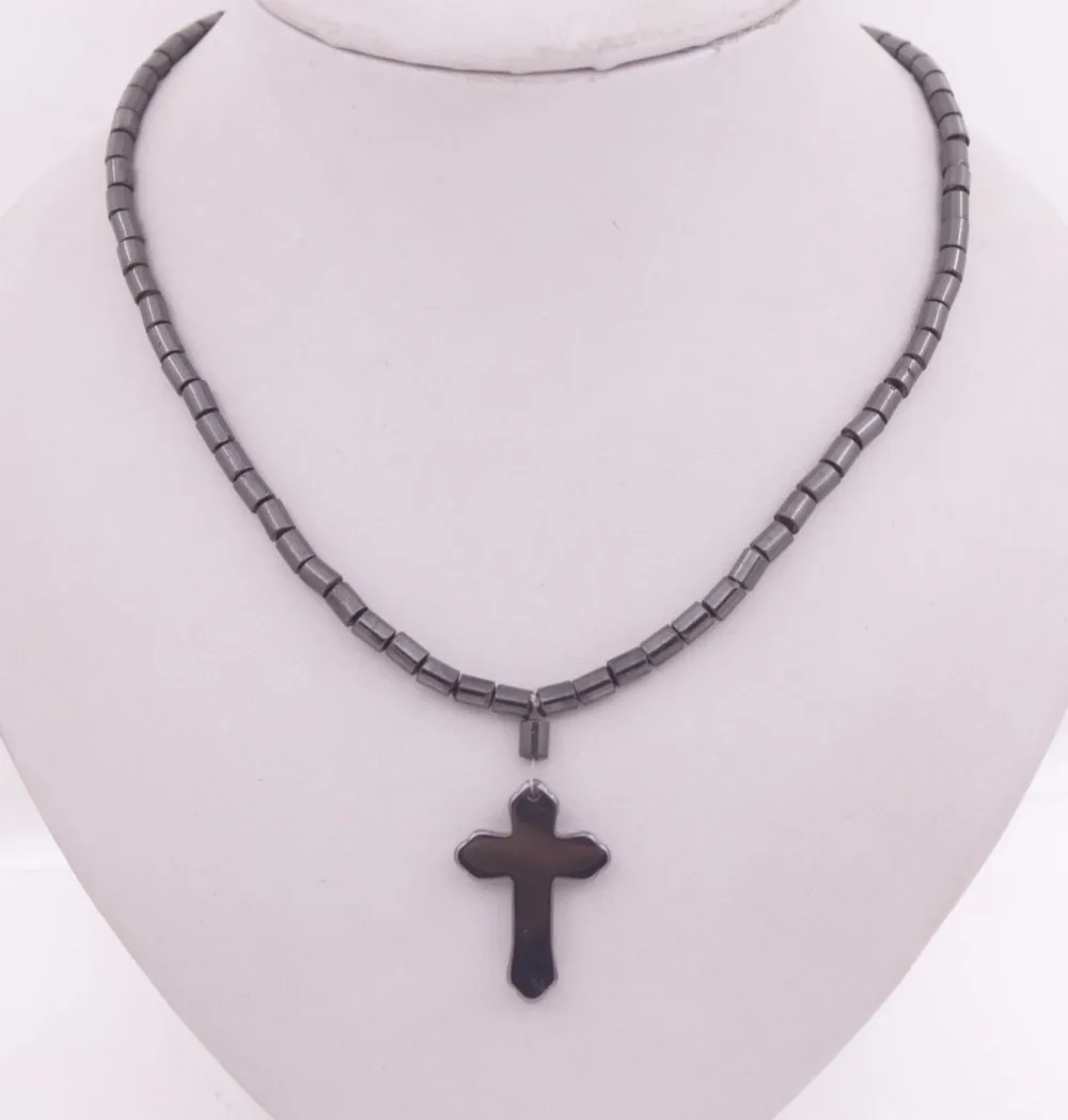 Ожерелье с подвеской натуральный черный Магнитный гематит крест 20*30 мм 18