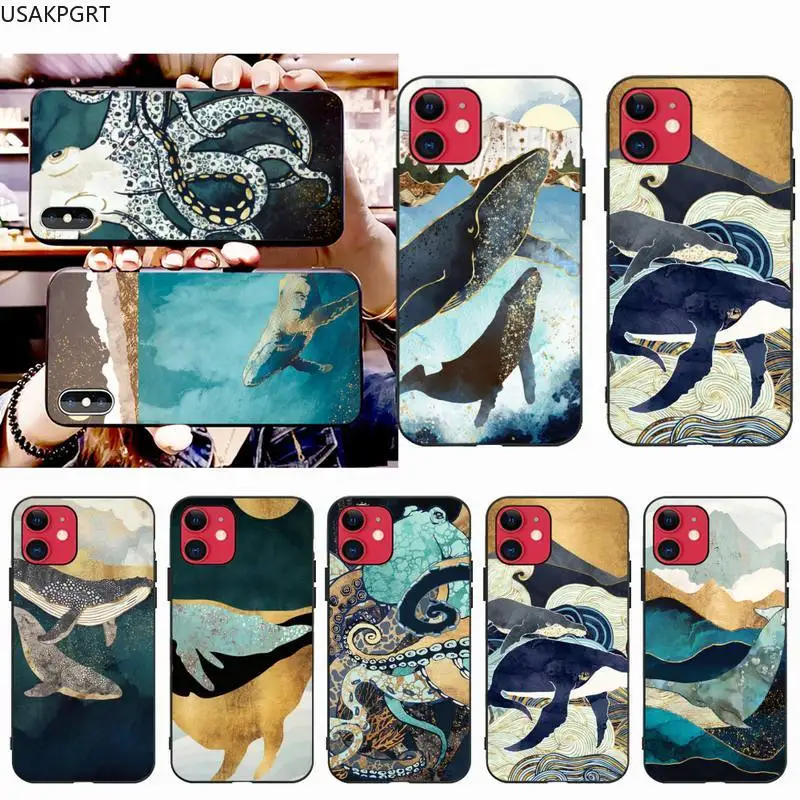 

KPUSAGRT cute art Whale octopus Customer Phone Case for iphone 12 pro max 11 pro XS MAX 8 7 6 6S Plus X 5S SE 2020 XR case