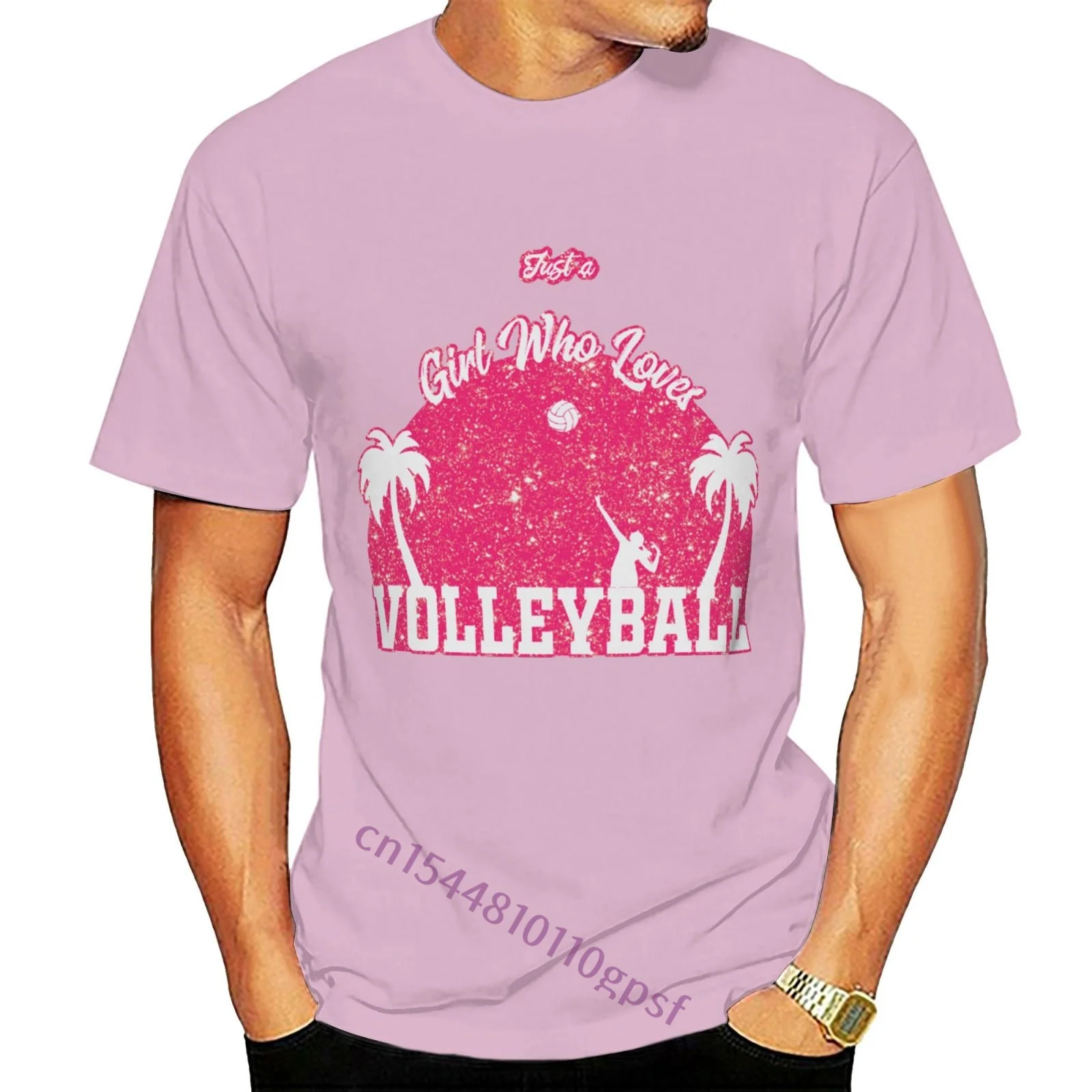 

Cute Gift For Volleyball Players Pink T-shirt Men T Shirt Round Collar Short Sleeve Tee Shirts Top Tee