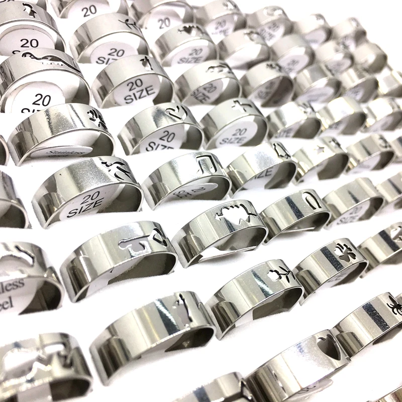 

Wholesale 100pcs/Lot Men Women's Rings Stainless Steel Band Laser Cut Pattern Fashion Jewelry Ring Party Gifts Dropshipping