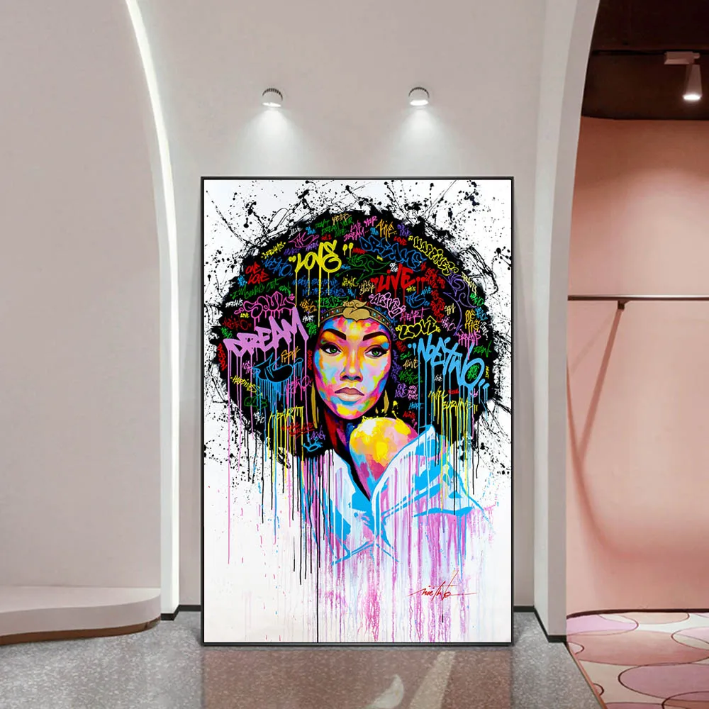 

Abstract Black Woman African Oil Paintings Graffiti Art Canvas Posters And Prints Black Girls Wall Art Pictures For Living Room