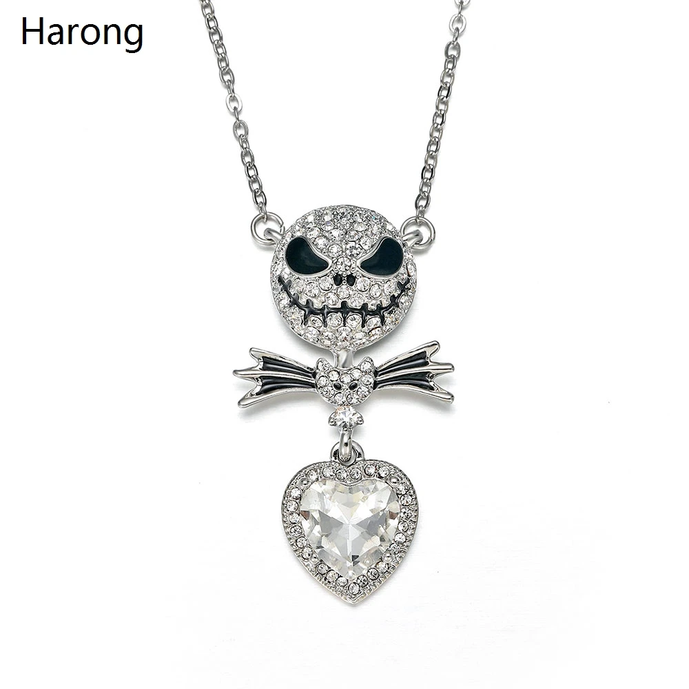 

Stainless Steel Crystal Zircon Skull Jack Pendant Necklace Heart Shape Wing Pendant Movie Jewelry Punk Fashion Quality Necklace