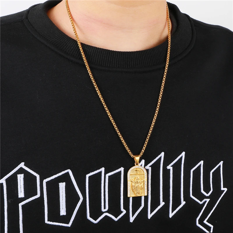 

Bling Iced Out Virgin Mary Necklace & Pendants Paved Pendant Stainless Steel Chain For Men jewelry