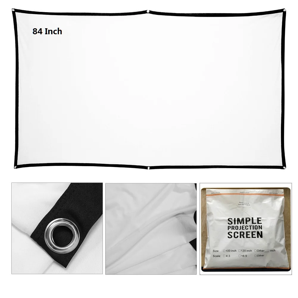 Простой складной проекционный экран 60/70/84/100 дюйма 16:9 HD домашний кинотеатр