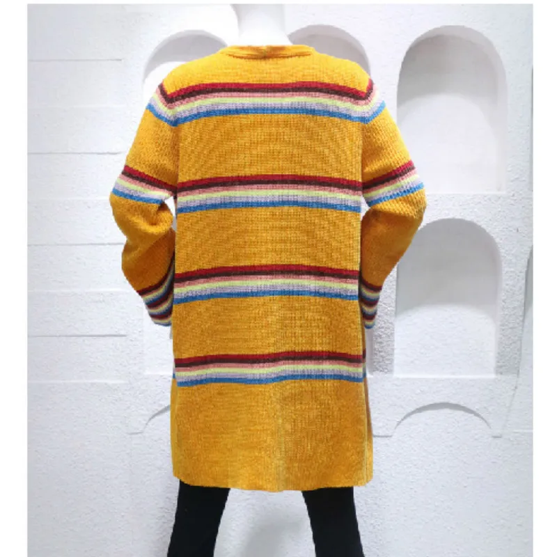 Вязаный кардиган Осенняя женская обувь 2020 Splicing/Новый свободного покроя в полоску