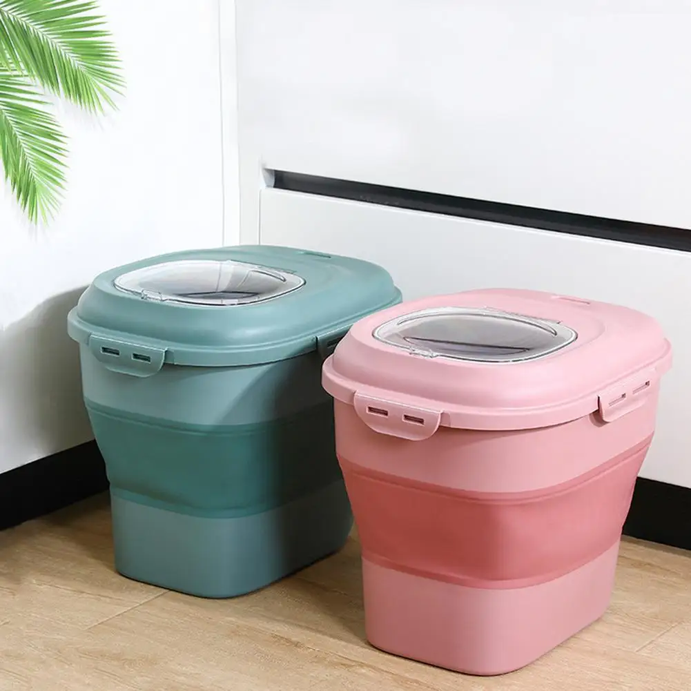 

Multifunctional Foldable Storage Bucket Sealed Moisture-proof Food Storage Containers Grain Storage Tank Rice Barrel With Roller
