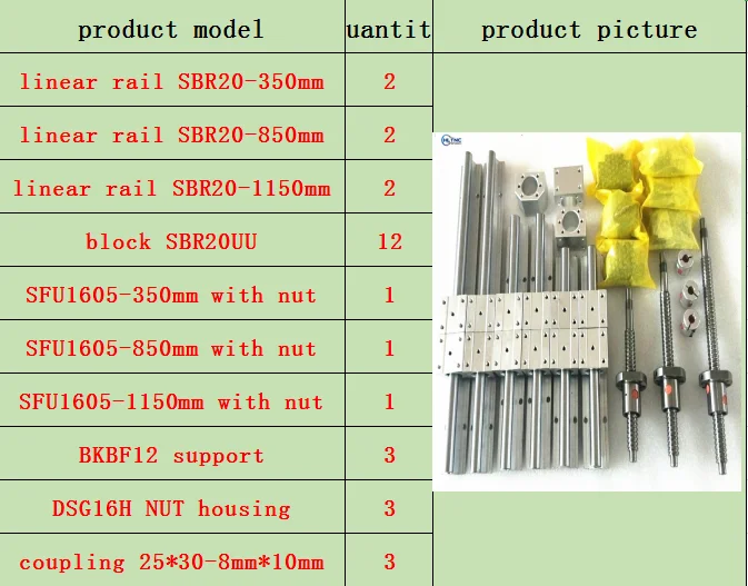350-850-1150 3 оси 4aixs 20 мм линейная рельсовая линейная направляющая SBR20 и 16 мм шариковый винт SFU1605/1610 Набор для ЧПУ - Цвет: 350-850-1150