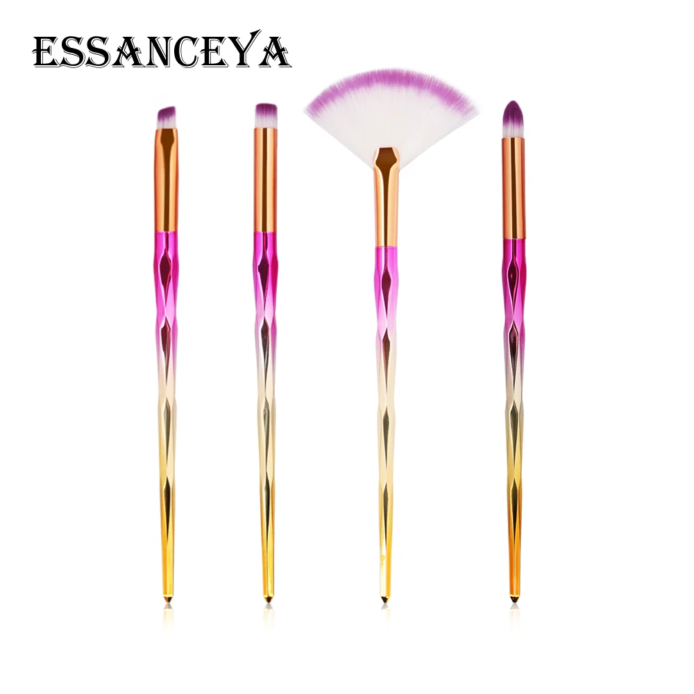 4pcs ESSANCEYA 10/15 шт алмазные Косметические кисти для макияжа Фонд вентилятор косметическая пудра для бровей губ кисть для теней для век макияж кисти набор инструментов - Handle Color: 4pcs