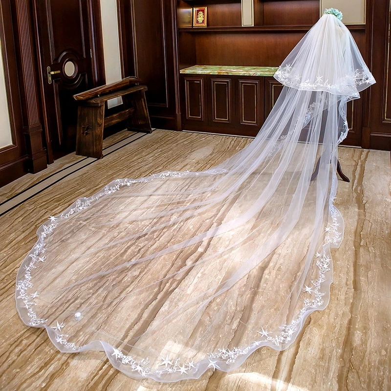 

New arrival Two layers Ivory Welon wedding accessories 2021 Lace Edge Bridal veil voile mariage Cathedral wedding veil