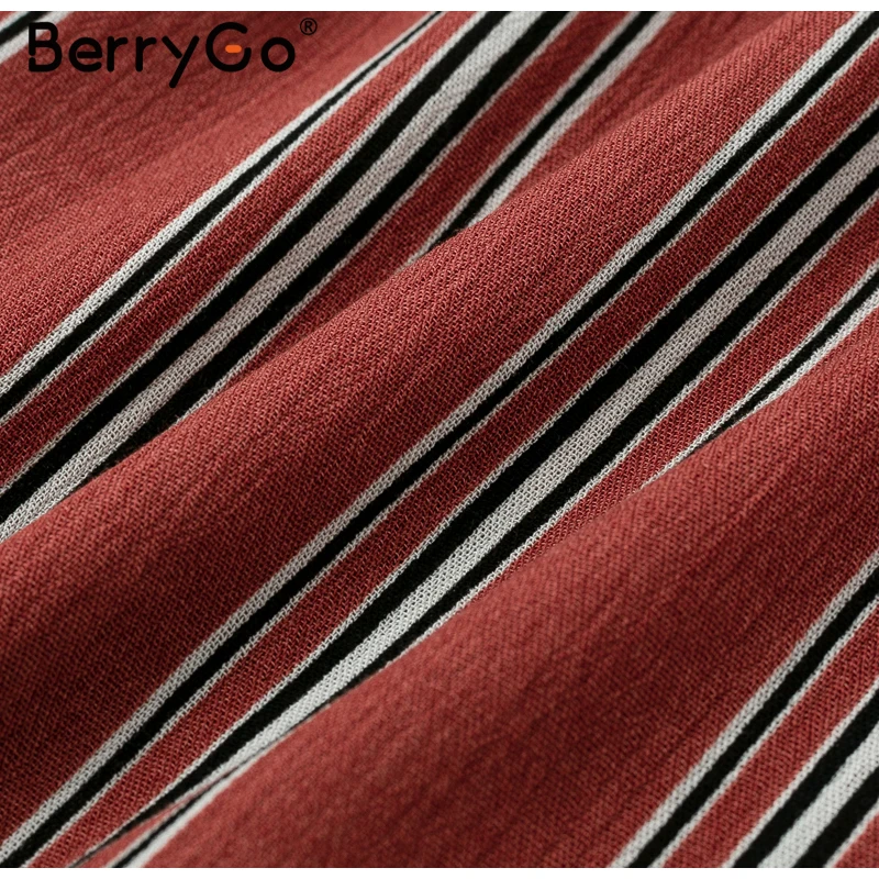 BerryGo, сексуальные полосатые женские платья, длинное льняное платье с открытыми плечами и оборками, летние платья, винтажные женские праздничные пляжные платья