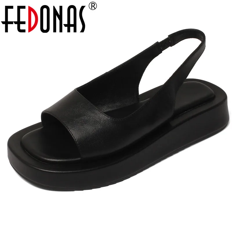 

FEDONAS Platform Vintage Women Sandals Summer Newest Back Strap Genuine Leather Shoes Woman 2021 Fashion Party Women Flat Shoes