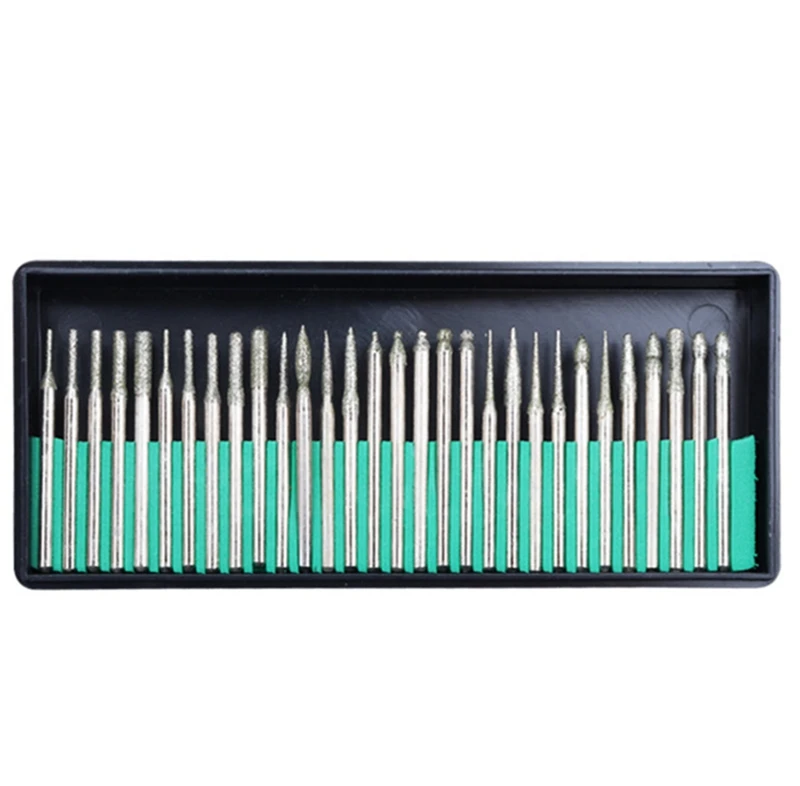 30pcs 2.35/3.0mm Shank Diamond Grinding Burr Needle Point Engraving Carving Polishing Glass Jade Stone Drill Bit Rotary Tool Set |