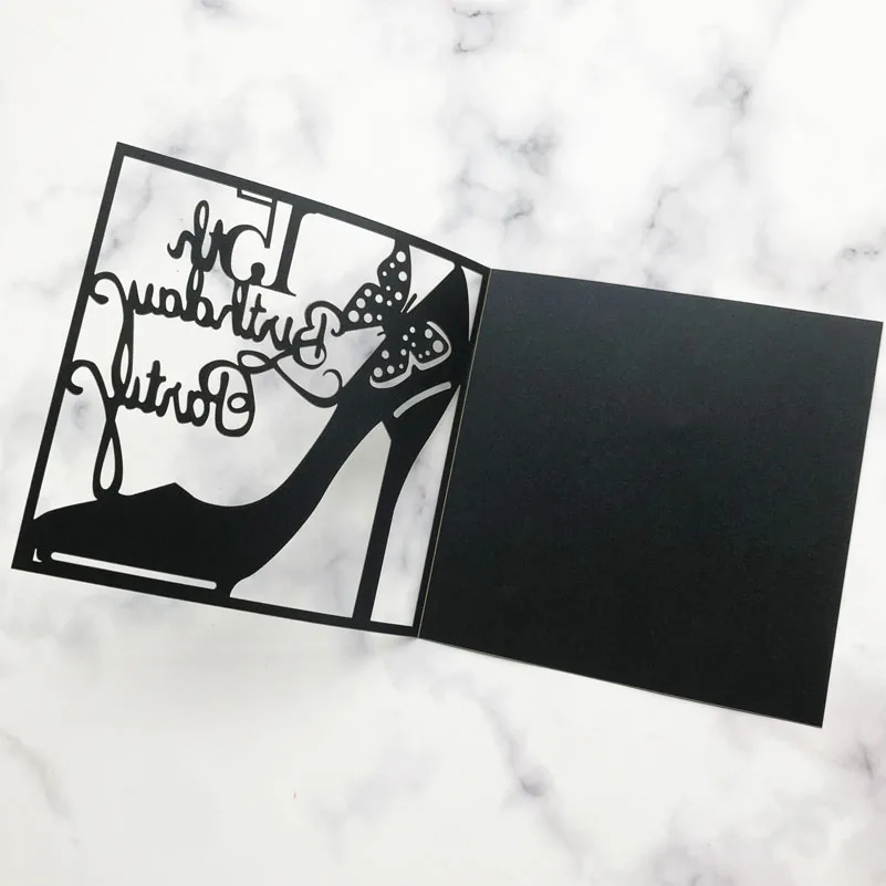 

20pcs Exquisite girl 15th birthday party wedding invitation cards High heels Adult Ceremony celebration invitation blessing card