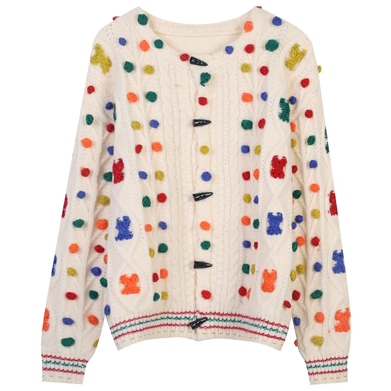 

Rainbow Sweater Cardigans Women Knit Tops O-Neck Jersey Dot Fashion Streetwear Vintage Outerwear Autumn Winter Japanese Korean