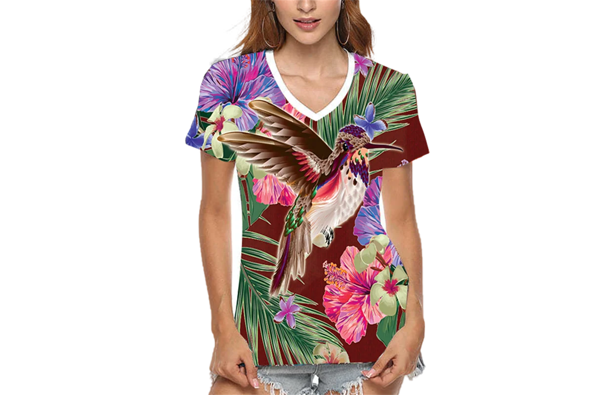 

Women's V-Neck Short Sleeve T-Shirt, Casual Butterfly Top, Urban Style Shirt, Plus Size Loose Fit, 5XL