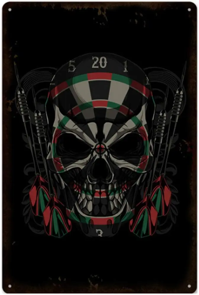 

Original Retro Design Skull Dart Target Tin Metal Signs Wall Art Thick Tinplate Print Poster Wall Decoration