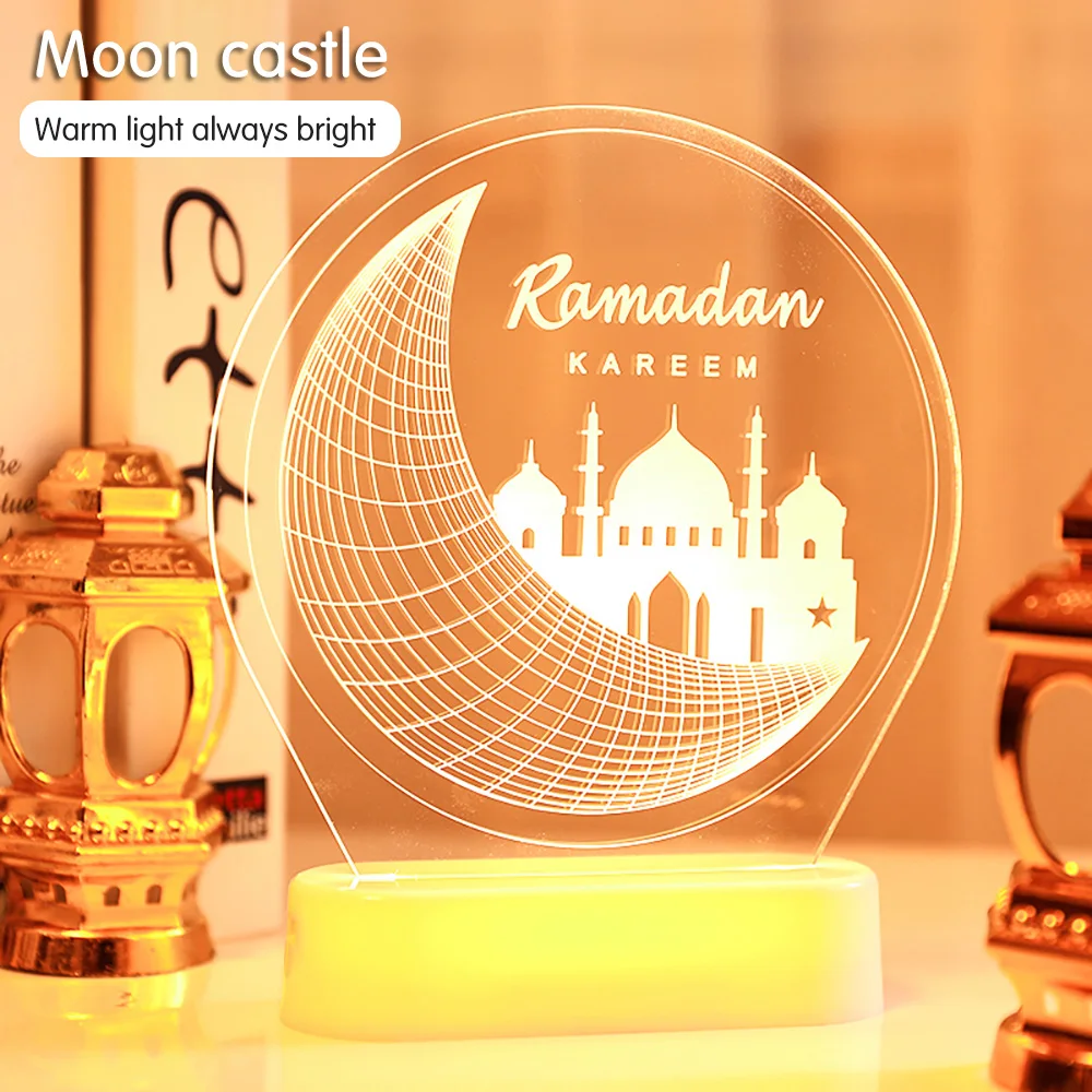 

Eid Mubarak Decoration Moon Wooden Craft Led Candle Light Desktop Ornament For Islam Muslim Ramadan Kareem Party Home Decor