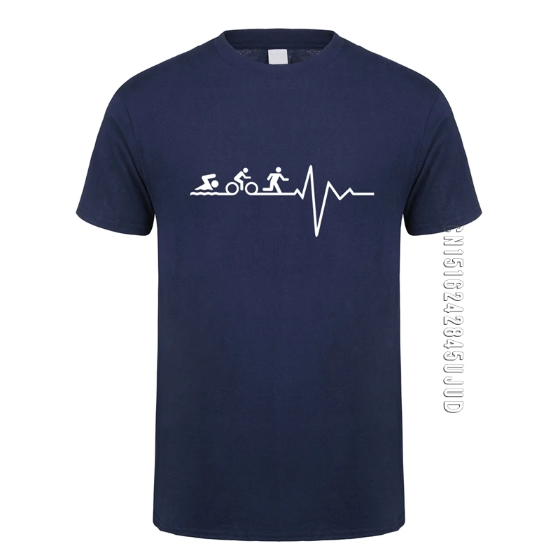 Summer Heartbeat Triathlon T Shirt Men O Neck Cotton Triathlon T-shirts Man Camisetas Gift