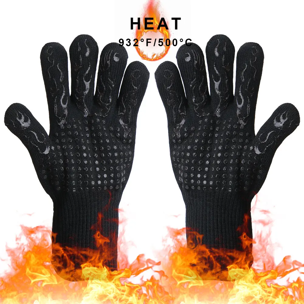 

Extreme Heat Resistant 300-500 Centigrade Fireproof Microwave Oven Gloves BBQ Fire Gloves Non-slip Flame Retardant Bakeware