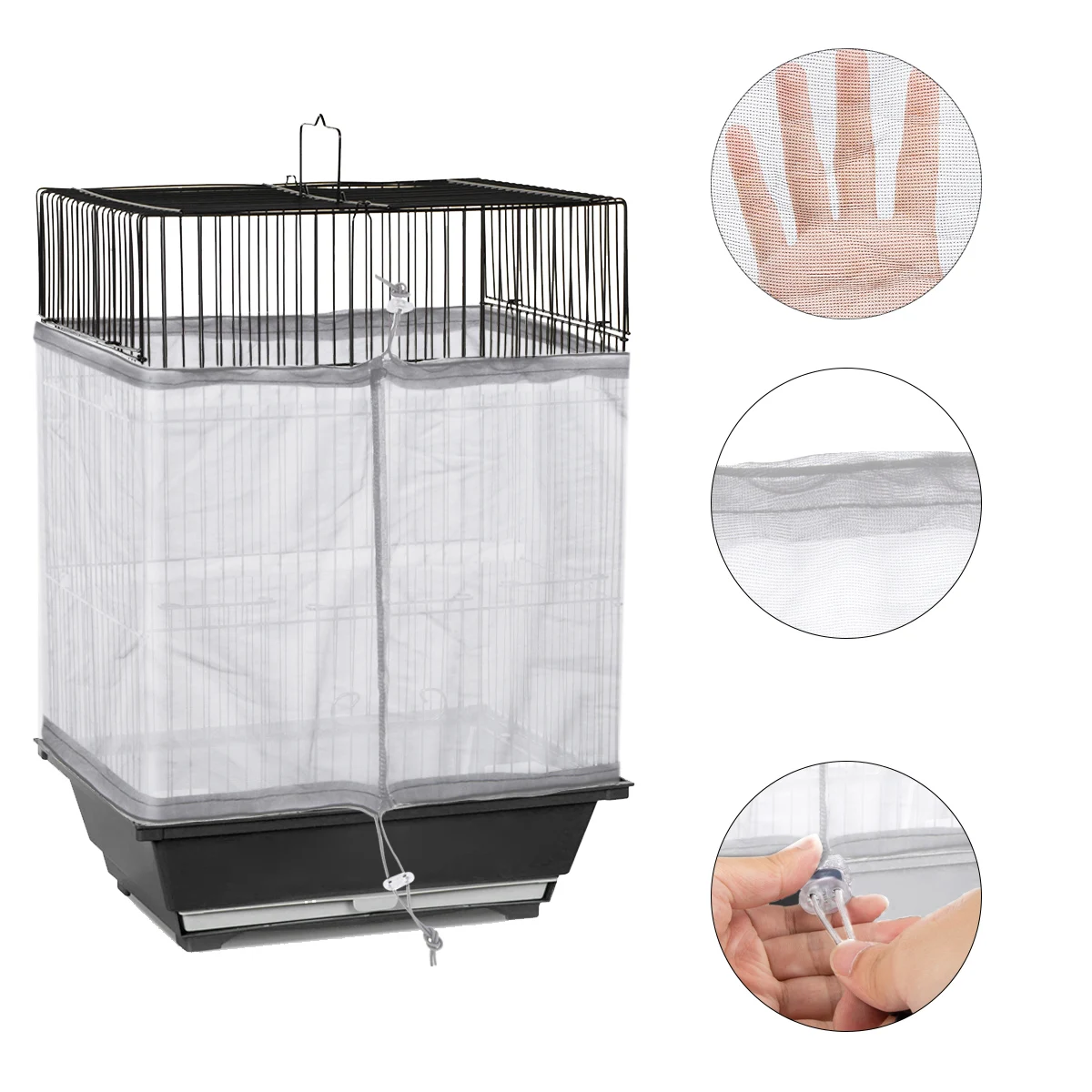 Универсальная покрышка клетки для птиц с регулируемым шнурком, защитник от падения семян, сетчатая сетка.