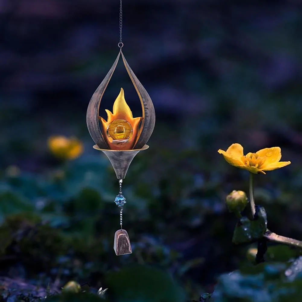 

Подвесной металлический ветровой колокольчик, уникальная светодиодная Подвесная лампа на солнечной батарее, в стиле ретро, украшение для у...