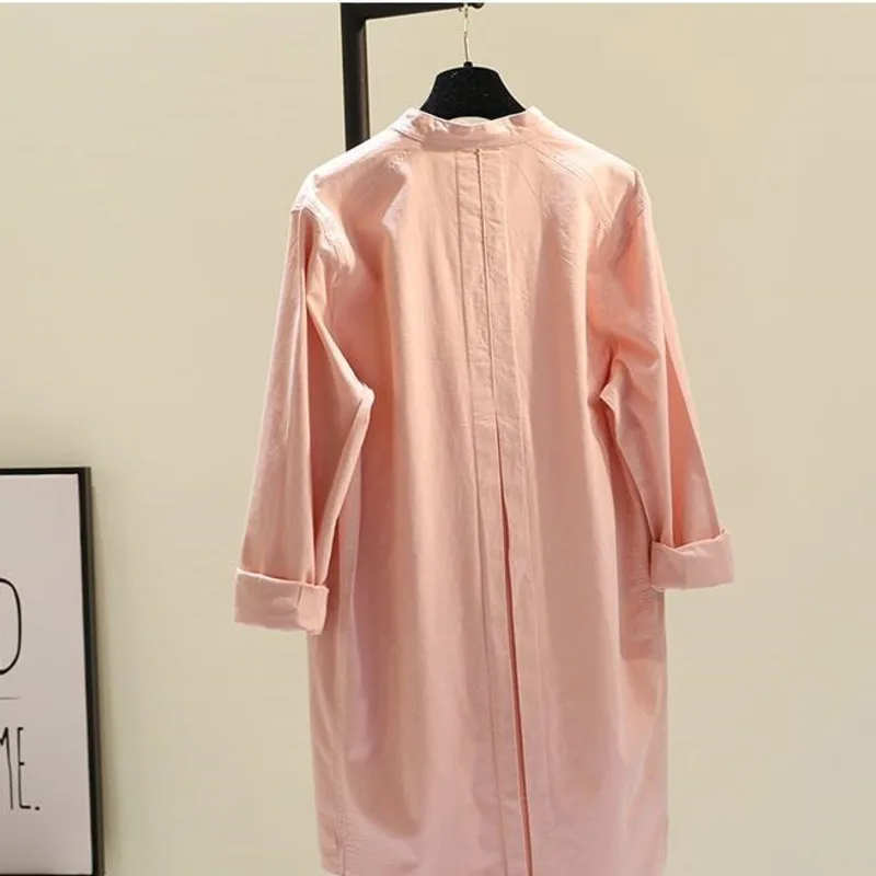 

#2999 Long Shirt For Women Stand Collar Cotton Asymmetrical Blouse Shirt Long Sleeve Korean Style Loose Casual Shirt Loose Tide