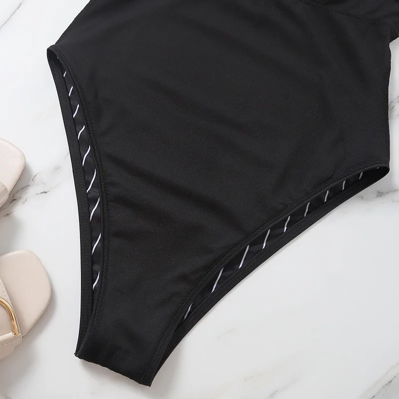 

NODELAY 2021 Sexy High Waist Swimwear Women One Piece Swimsuit Female Slim Beach Bathing Suit Stripe Printed Swim Suit bodysuit