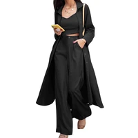 long trench coat casual trouser suit blazer women fashion three piece set american autumn new black red loose three piece suit