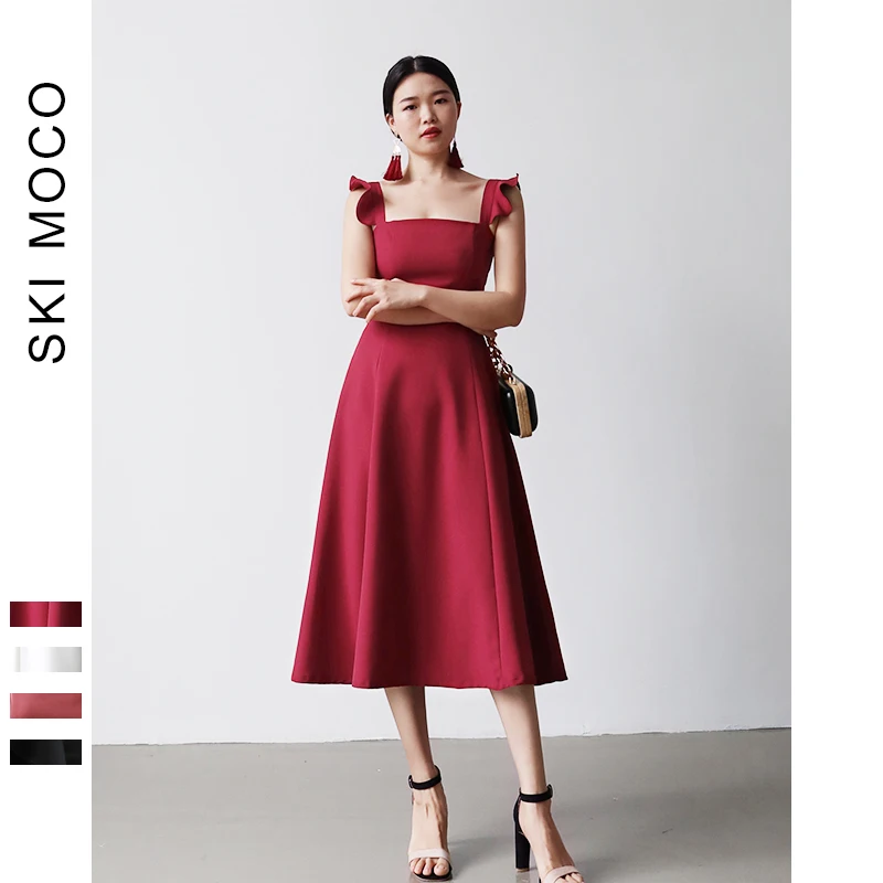 Женское ТРАПЕЦИЕВИДНОЕ ПЛАТЬЕ до середины икры элегантное платье с рукавами