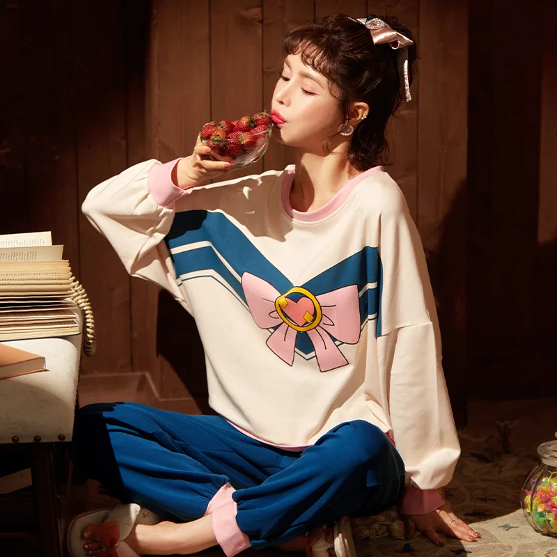 

Kawaii Sailor Moon Women Nightwear Winter Long Sleeve Keep Warm Pajamas Soft Cotton Lazy Style Ladies Outdoor Homewear Sleepwear