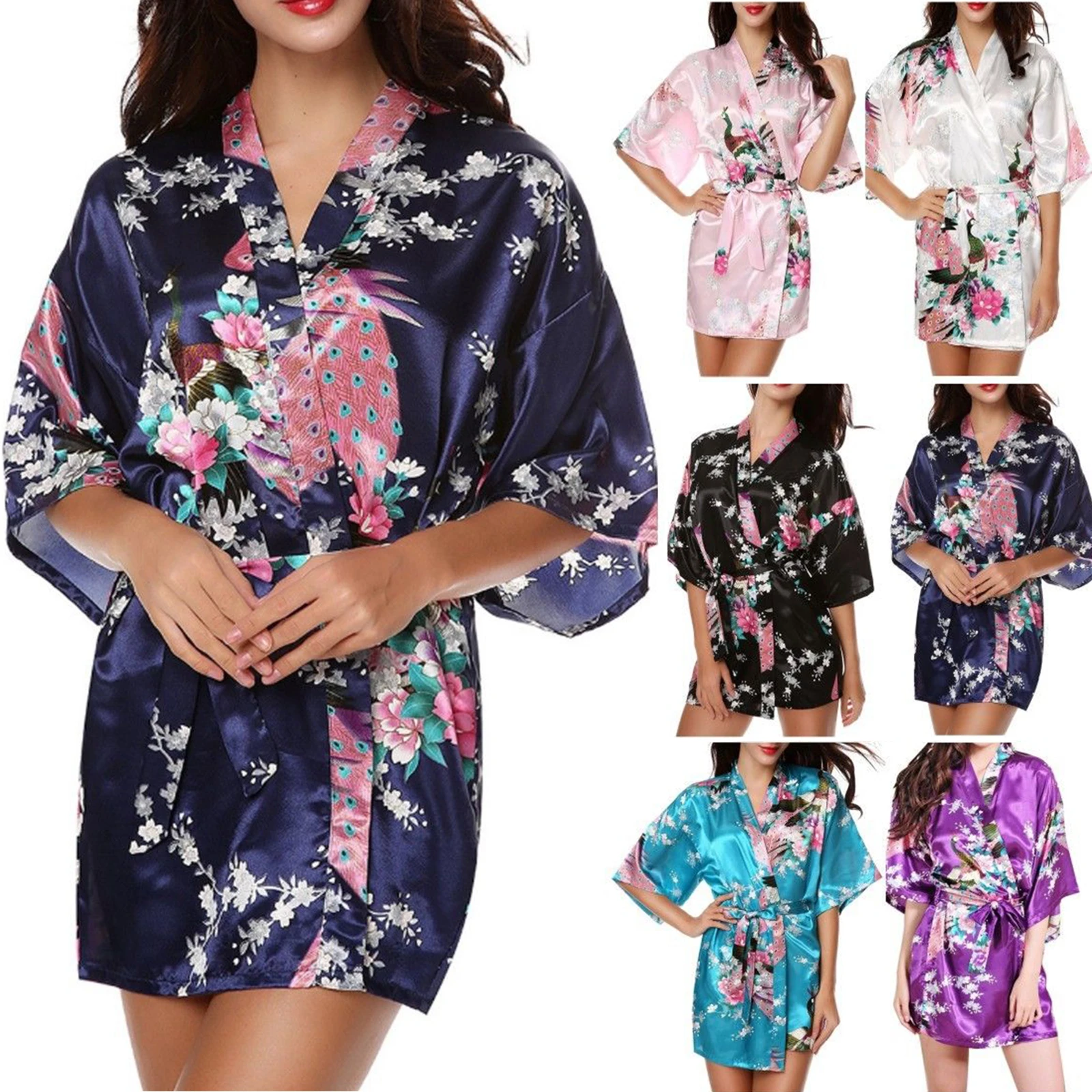 

Women Silk Satin Kimono Robe Dressing Bridesmaid Wedding Gown Bathrobe Sleepwear