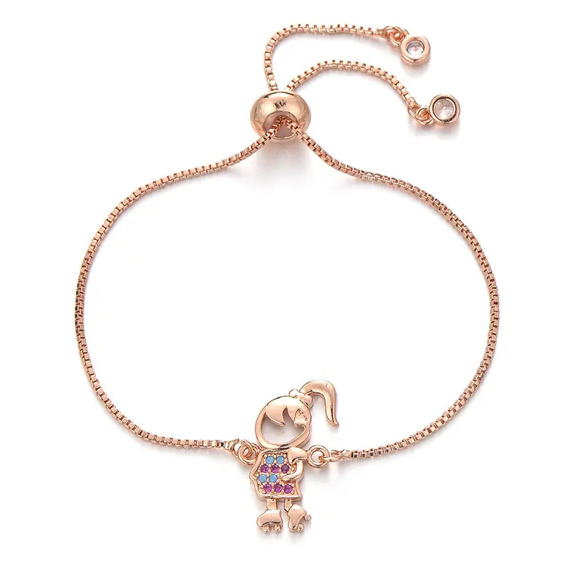 rose gold Pipitree милый катающийся на коньках амулетный браслет для девочек семейные украшения 4 цвета Медные циркониевые браслеты CZ для женщин девочек брендовая цепочка Pulsera - Окраска металла: rose gold