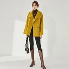 Женское однобортное пальто из 100% шерсти, горчично-зеленое Свободное пальто в Корейском стиле, элегантное бежевое зимнее пальто, милая теплая одежда, 21