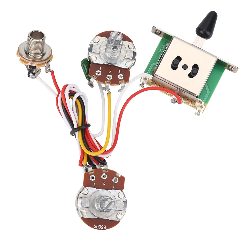 

Tooyful Set of Electric Guitar Wiring Prewired Harness Kit 3 Way Toggle Switch with 1 Volume 1 Tone 500K Pots