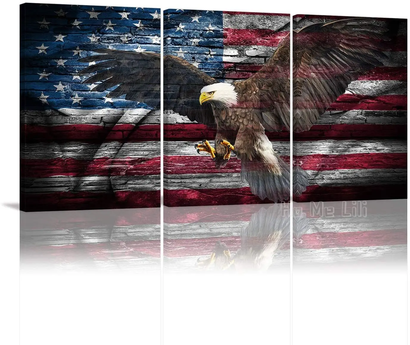 

American Flag Wall Art Eagle Canvas Independence Day Red White Blue Painting