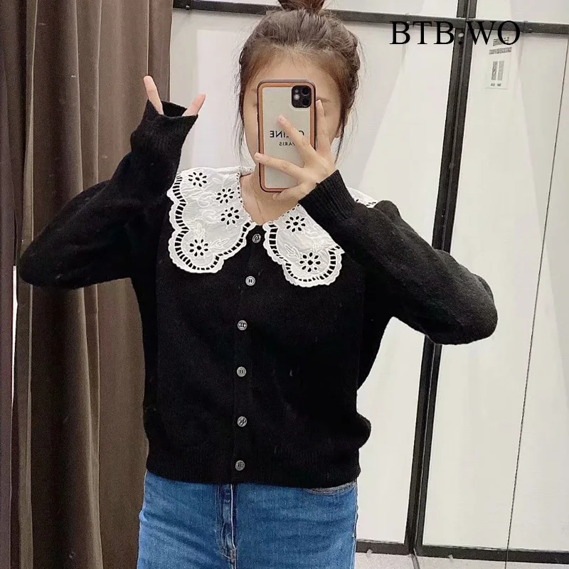 

BTB.WO Za Women Fashion Patchwork Cardigan Vintage Long Sleeve Knitted Outerwear Tops Long Sleeve Female Outerwear Chic Tops