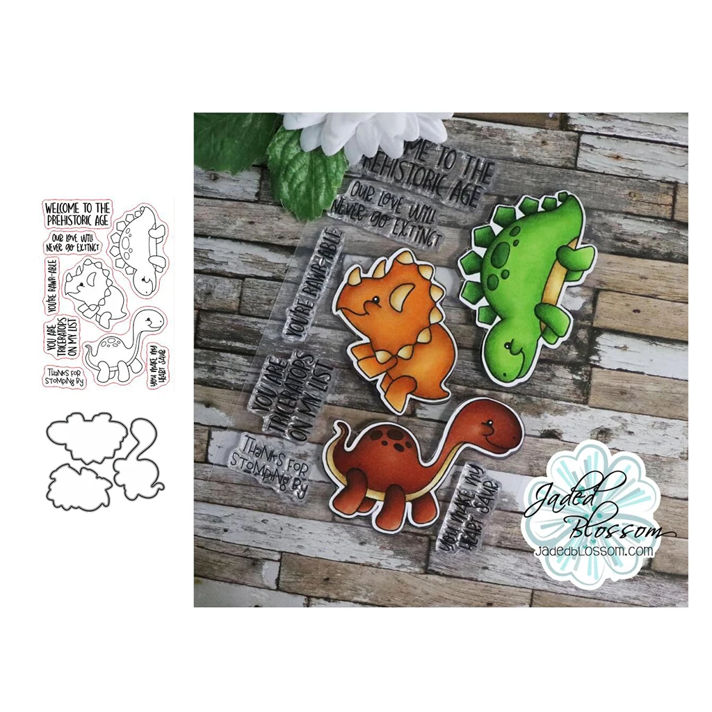 

2021 New Prehistoric Age Dinosaur Metal Cutting Dies and Clear Stamps for Scrapbooking Letters Craft Stencil Album Sheet Decor