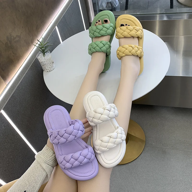 

2021 Comfortable Women Summer Shoes Women Narrow Band Platform Slippers Outdoor Open Toe Elegant Solid Sandals