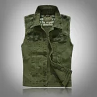 Жилет мужской джинсовый приталенный, рваный жилет из денима, Повседневная безрукавка, цвет зеленый, 2020